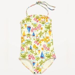 🆕 M (8) • Old Navy • Sailboat Printed Ruffled Halter One-Piece Swimsuit